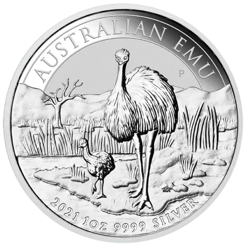 Vorderseite der 1 Unze Silber Australien Emu 2021 von Hersteller Perth Mint