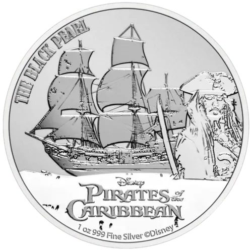 Vorderseite der 1 Unze Silber Disney Fluch der Karibik Black Pearl 2021 von Hersteller New Zealand Mint