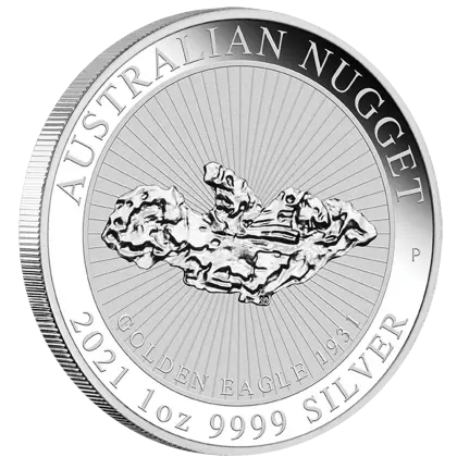 Vorderseite und Rand der 1 Unze Silber Australien Nugget Golden Eagle 2021 von Hersteller Perth Mint