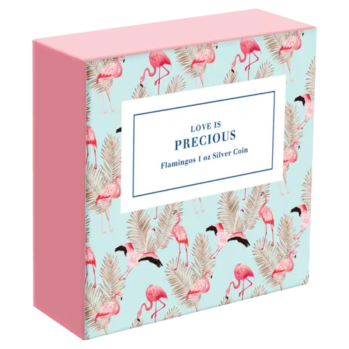 Verpackung der 1 Unze Silber Love is Precious Flamingo 2021