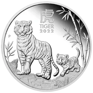 Vorderseite der 1 Unze Silber Lunar III Tiger 2022 von Hersteller Perth Mint