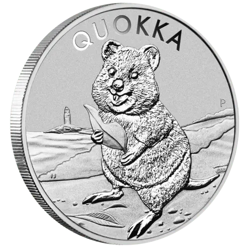 Vorderseite und Rand der 1 Unze Silber Quokka 2020 von Hersteller Perth Mint