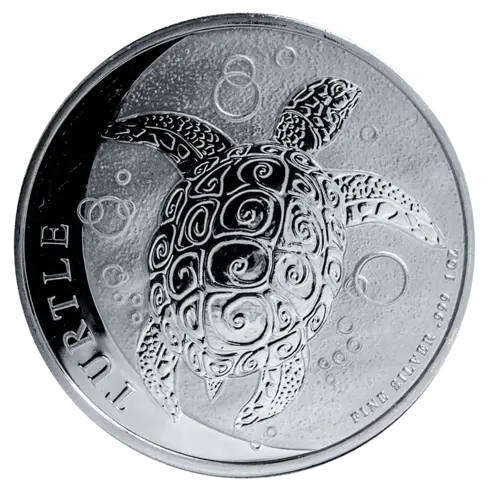 Vorderseite der 1 Unze Silber Niue Meeresschildkröte 2020 von Hersteller New Zealand Mint