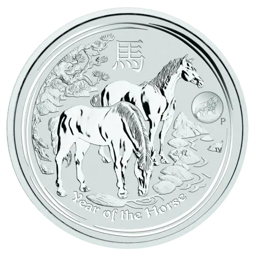 Vorderseite der 1 Unze Silber Lunar II Pferd 2014 Privy Mark von Hersteller Perth Mint