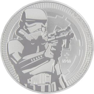 Vorderseite der 1 Unze Silber Star Wars Stormtrooper 2018 von Hersteller New Zealand Mint