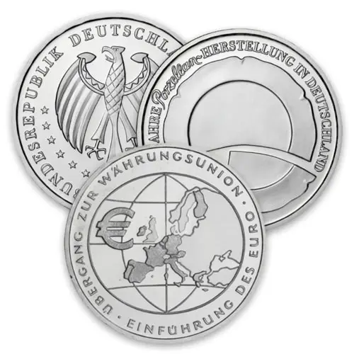 Vorderseiten der 10 Euro Silber Gedenkmünzen 2002 bis 2010 von Hersteller Div. dt. Prägeanstalten