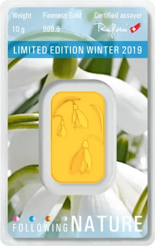 Rückseite Goldbarren Following Nature Limited Edition Winter 2019/20 10 Gramm, der Hersteller Argor-Heraeus