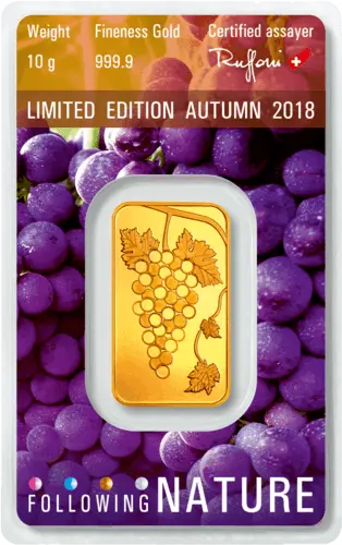 Rückseite Goldbarren Following Nature Limited Edition Autumn 2018 10 Gramm, der Hersteller Argor-Heraeus