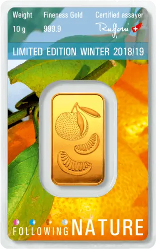 Rückseite Goldbarren Following Nature Limited Edition Winter 2018/19 10 Gramm, der Hersteller Argor-Heraeus