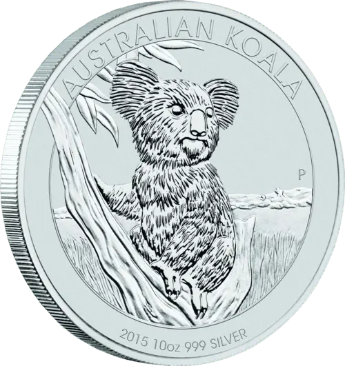 Seitenansicht der 10 Unzen Silber Australian Koala 2015 von Hersteller Perth Mint