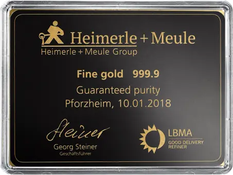 Blisterkarte für Goldbarren 100x 1 Gramm CombiBar Goldtafel, der Hersteller Heimerle & Meule