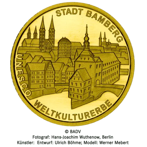 Vorderseite Goldmünze 1/2 Unze 100 Euro Deutschland 2004 UNESCO Welterbe - Bamberg, der Hersteller Div. dt. Prägeanstalten