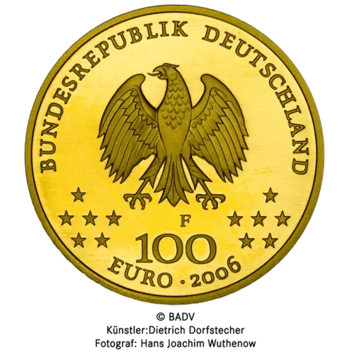 Rückseite Goldmünze 1/2 Unze 100 Euro Deutschland 2006 UNESCO Welterbe - Weimar, der Hersteller Div. dt. Prägeanstalten