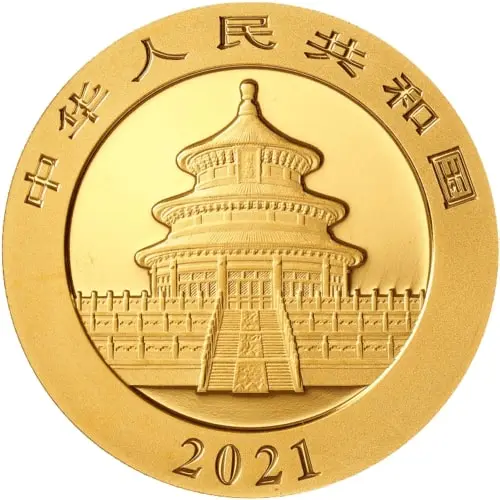 Rückseite der 15 g Goldmünze China Panda 2021