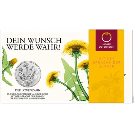 15 g Silber 10 Euro Mit der Sprache der Blumen Löwenzahn 2022 Verpackung