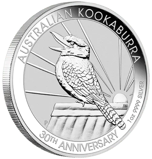 Vorderseite und Rand der 1 Unze Silber Kookaburra 2020 von Hersteller Perth Mint