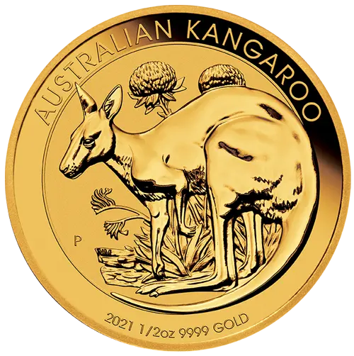 Vorderseite Goldmünze 1/2 Unze Australian Känguru 2021, der Hersteller Perth Mint Australia