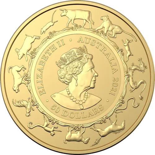 Rückseite Goldmünze 1/2 Unze Australien (RAM) Lunar II Ochse 2021, der Hersteller Royal Australian Mint