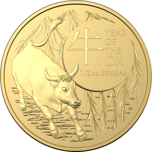 Vorderseite Goldmünze 1/2 Unze Australien (RAM) Lunar II Ochse 2021, der Hersteller Royal Australian Mint