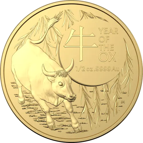 Vorderseite Goldmünze 1/2 Unze Australien (RAM) Lunar II Ochse 2021, der Hersteller Royal Australian Mint