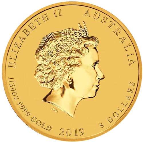 Rückseite Goldmünze 1/20 Unze Lunar II Schwein 2019, der Hersteller Perth Mint Australia