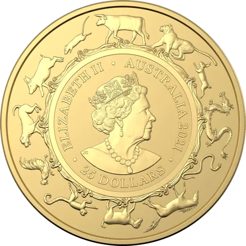 Rückseite Goldmünze 1/4 Unze Australien (RAM) Lunar II Ochse 2021, der Hersteller Royal Australian Mint