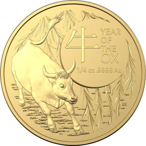 Vorderseite Goldmünze 1/4 Unze Australien (RAM) Lunar II Ochse 2021, der Hersteller Royal Australian Mint