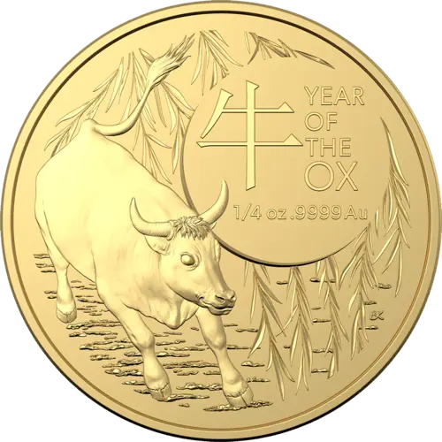 Vorderseite Goldmünze 1/4 Unze Australien (RAM) Lunar II Ochse 2021, der Hersteller Royal Australian Mint