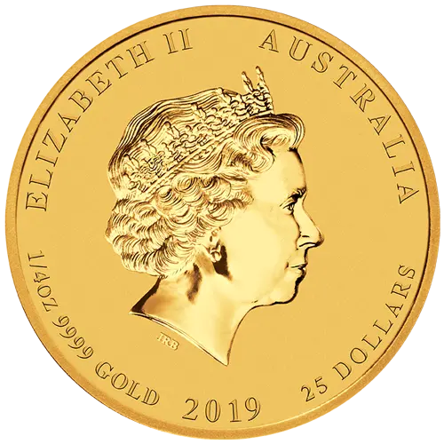 Rückseite Goldmünze 1/4 Unze Lunar II Schwein 2019, der Hersteller Perth Mint Australia