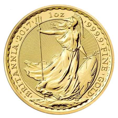 Vorderseite Goldmünze 1 Unze Britannia diverse Jahrgänge, der Hersteller Royal Mint