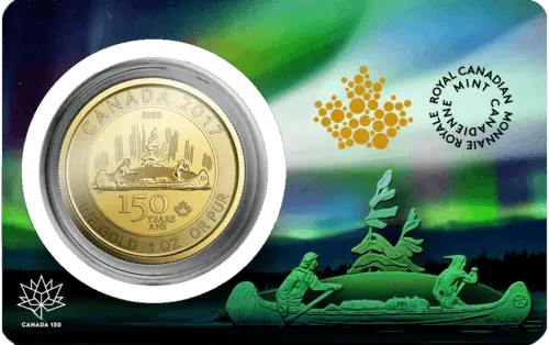 Vorderseite Assay Certificate / Prüfungszertifikat Goldmünze 1 Unze Kanada 150 Jahre Voyageur 2017, der Hersteller Royal Canadian Mint