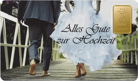 Vorderseite Geschenkgoldbarren FineCard Hochzeit 2,5 Gramm, der Hersteller Heimerle & Meule