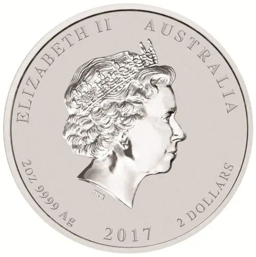 Rückseite der 2 Unzen Silber Lunar II Hahn 2017 von Hersteller Perth Mint