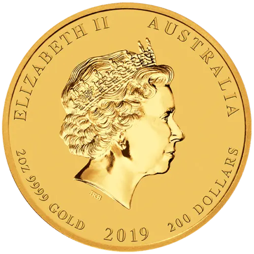 Rückseite Goldmünze 2 Unzen Lunar II Schwein 2019, der Hersteller Perth Mint Australia