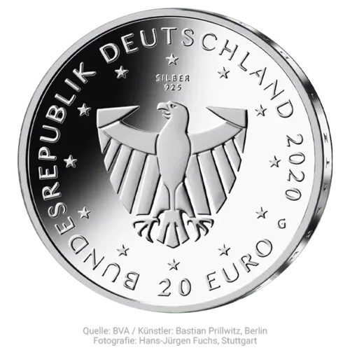 Rückseite der 20 Euro Silber-Gedenkmünze 900 Jahre Freiburg 2020 von Hersteller Münze Deutschland