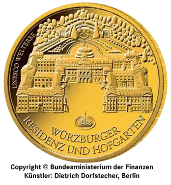 Vorderseite Goldmünze 1/2 Unze 100 Euro Deutschland 2010 UNESCO Welterbe Würzburger Residenz, der Hersteller Div. dt. Prägeanstalten