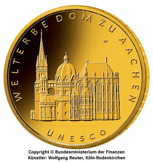 Vorderseite Goldmünze 1/2 Unze 100 Euro Deutschland 2012 UNESCO Welterbe - Aachener Dom, der Hersteller Div. dt. Prägeanstalten