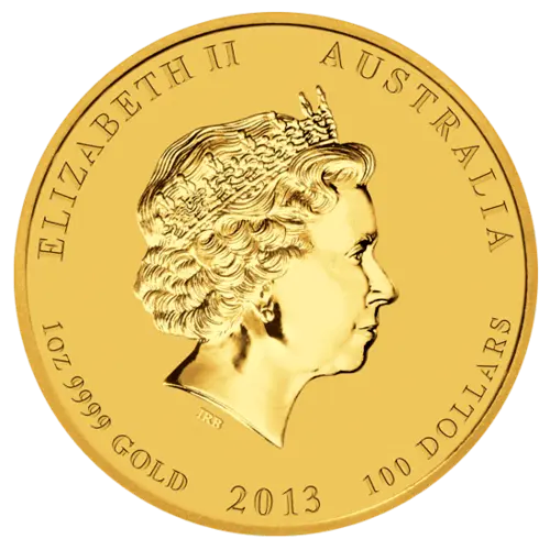 Rückseite Goldmünze 1 Unze Lunar II Schlange 2013, der Hersteller Perth Mint Australia