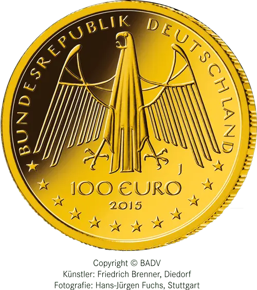 Rückseite Goldmünze 1/2 Unze 100 Euro Deutschland 2015 UNESCO Welterbe - Mittelrheintal, der Hersteller Div. dt. Prägeanstalten