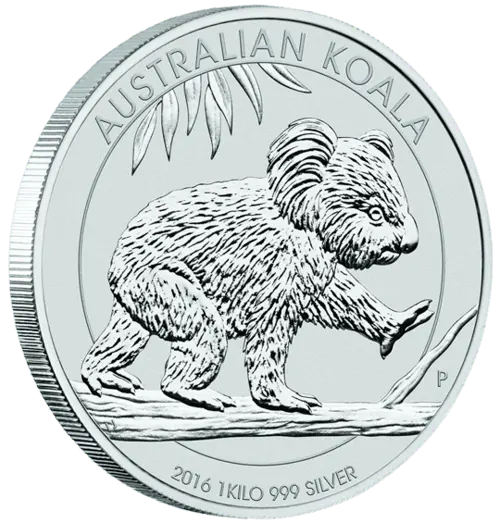 Vorderseite und Rand der 1kg Silbermünze Australian Koala | Vorderseite Silbermünze 1 kg Australian Koala von The Perth Mint Australia