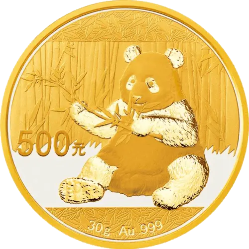 Vorderseite Goldmünze 30 Gramm China Panda 2017, der Hersteller China Mint / China Gold Coin Inc./ Shanghai Mint 