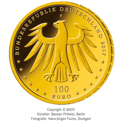 Rückseite Goldmünze 1/2 Unze 00 Euro Deutschland 2017 UNESCO Welterbe - Luthergedenkstätten Eisleben & Wittenberg, der Hersteller Div. dt. Prägeanstalten