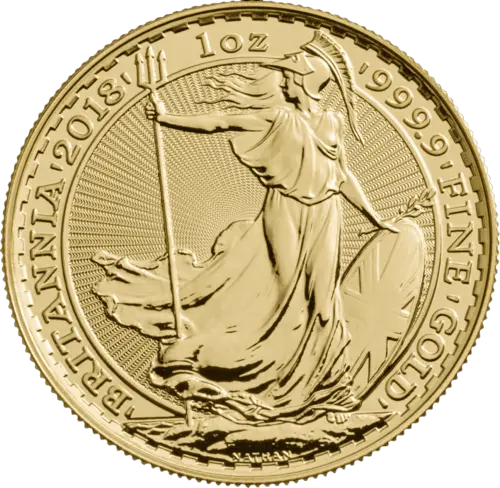 Vorderseite Goldmünze 1 Unze Britannia diverse Jahrgänge, der Hersteller Royal Mint