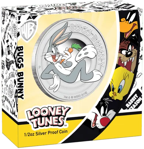 1/2 Unze Silber Looney tunes Bugs Bunny 2018 - polierte platte von Hersteller Perth Mint in Verpackung