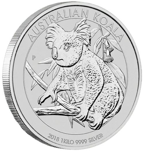 Seitenansicht der 1 kg Silber Australian Koala 2018 von Hersteller Perth Mint