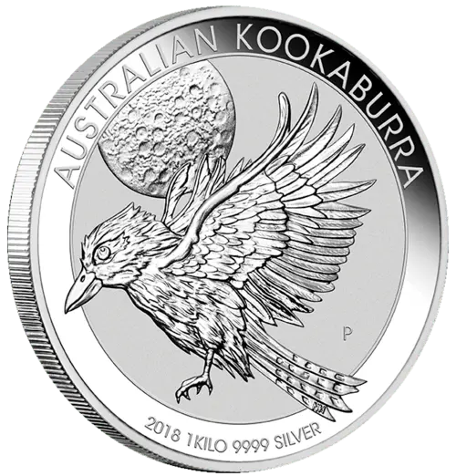 Seitenansicht der 1 kg Silber Kookaburra 2018 von Hersteller Perth Mint Australien