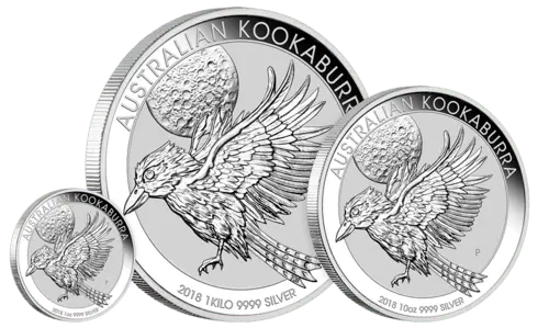 Verschiede Größen der 1 Unze Silber Kookaburra 2018 von Hersteller Perth Mint