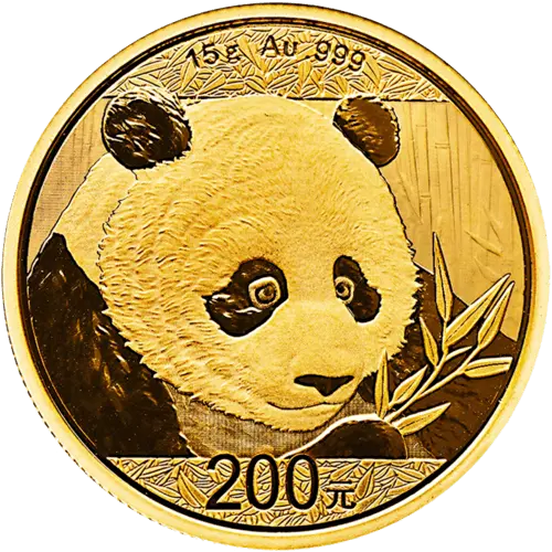 Vorderseite Goldmünze 15 Gramm China Panda 2018, der Hersteller China Mint / China Gold Coin Inc./ Shanghai Mint 