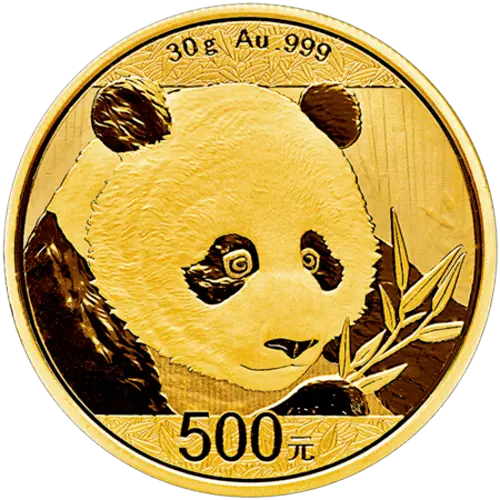 Vorderseite Goldmünze 30 Gramm China Panda 2018, der Hersteller China Mint / China Gold Coin Inc./ Shanghai Mint 