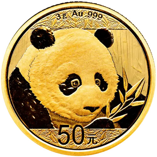 Vorderseite Goldmünze 3 Gramm China Panda 2018, der Hersteller China Mint / China Gold Coin Inc./ Shanghai Mint